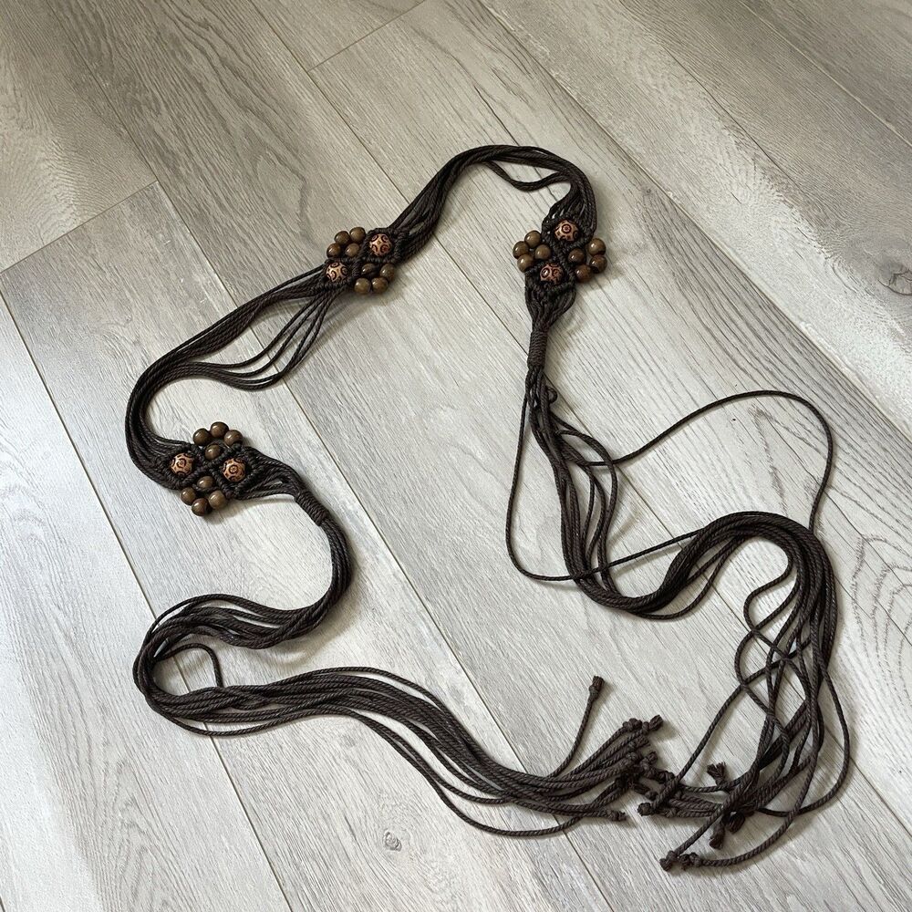 Bohemian Tie Belt beaded braided rope womens Brown bohemian boho hippie festival